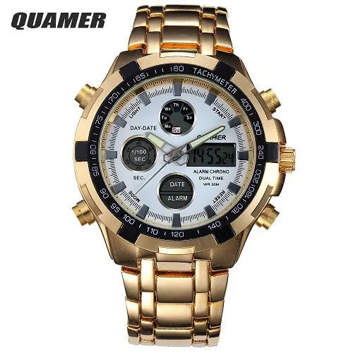 Fashion Digital Watches Men Led Full Steel Gold Male Clock Men Military Wristwatch Quartz Sports Watch Relogio Masculino