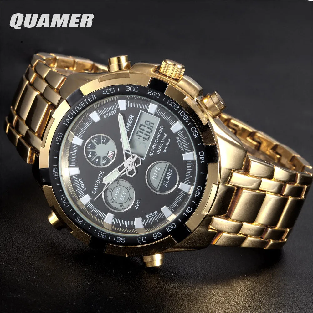 Fashion Digital Watches Men Led Full Steel Gold Male Clock Men Military Wristwatch Quartz Sports Watch Relogio Masculino