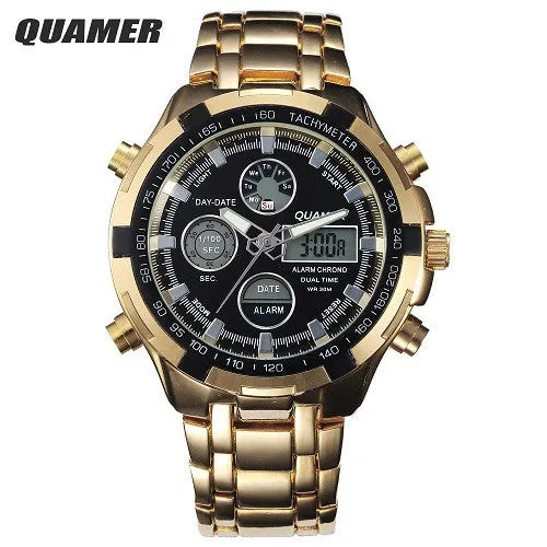 Fashion Digital Watches Men Led Full Steel Gold Male Clock Men Military Wristwatch Quartz Sports Watch Relogio Masculino