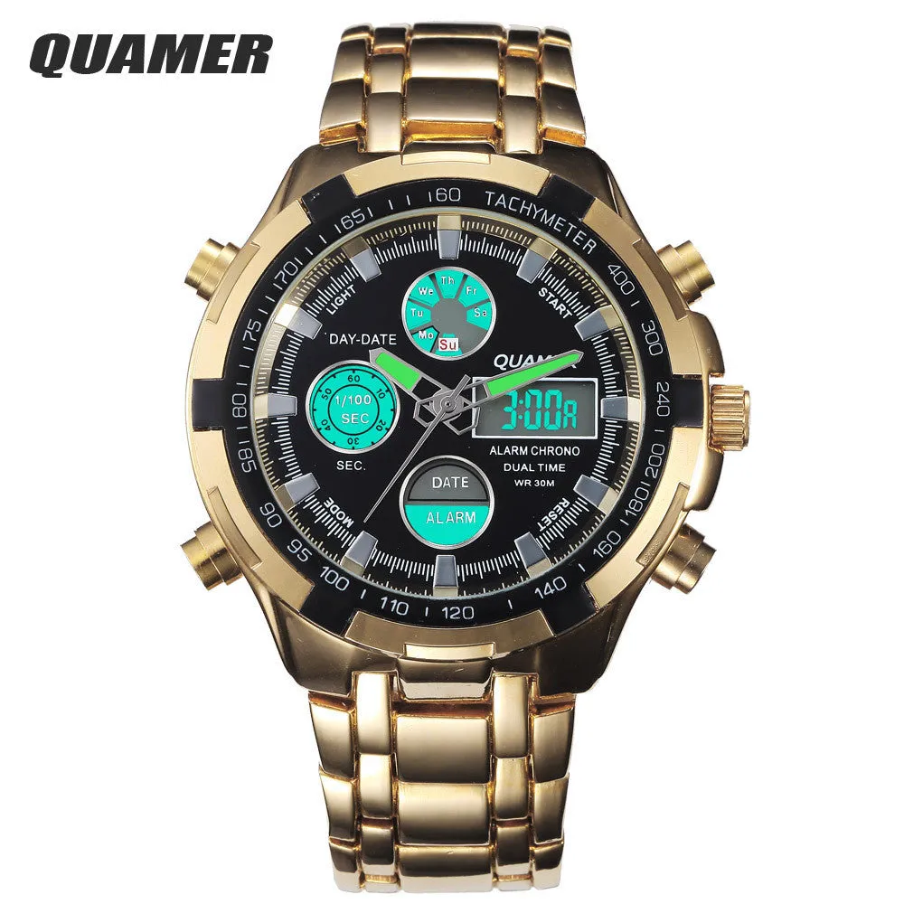 Fashion Digital Watches Men Led Full Steel Gold Male Clock Men Military Wristwatch Quartz Sports Watch Relogio Masculino