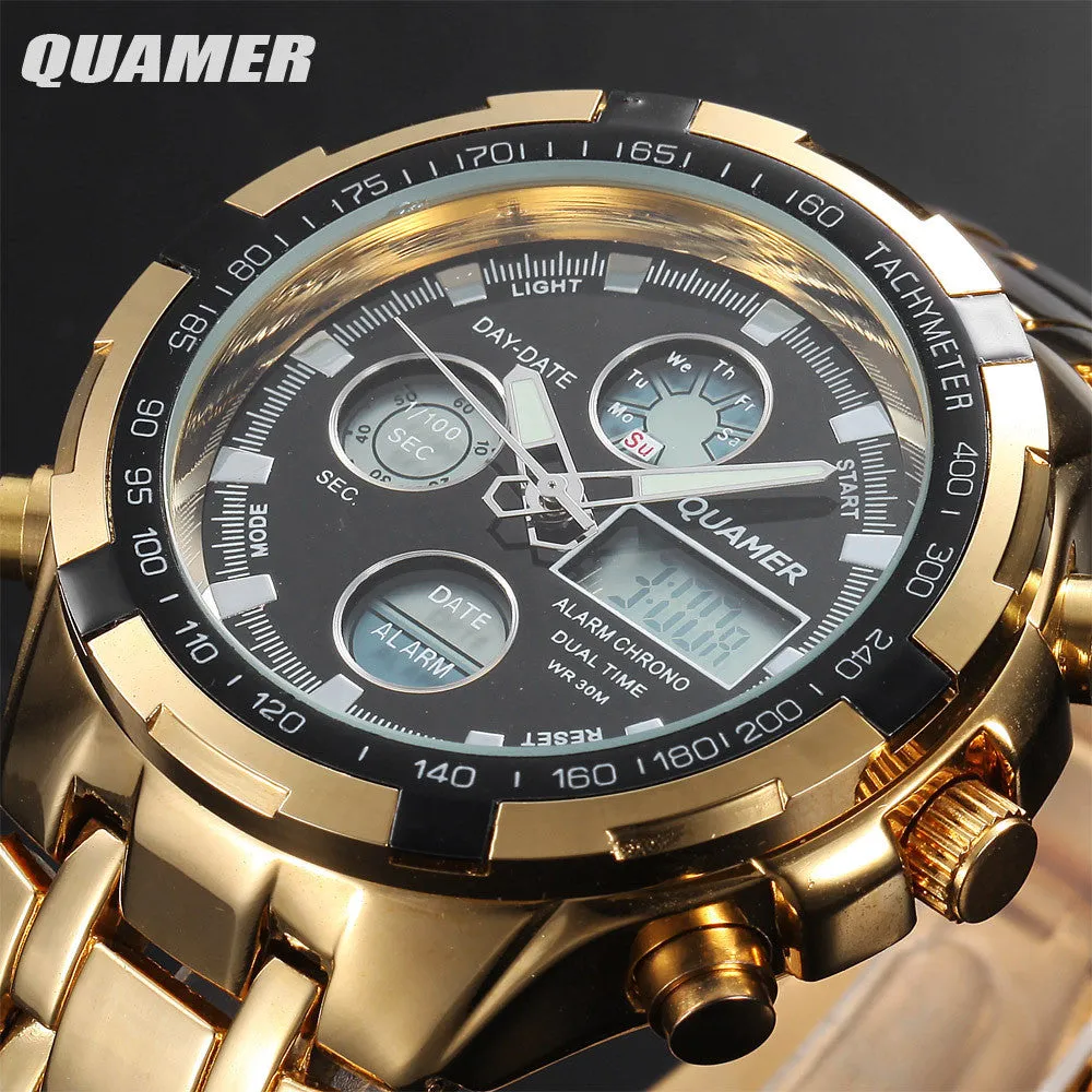 Fashion Digital Watches Men Led Full Steel Gold Male Clock Men Military Wristwatch Quartz Sports Watch Relogio Masculino