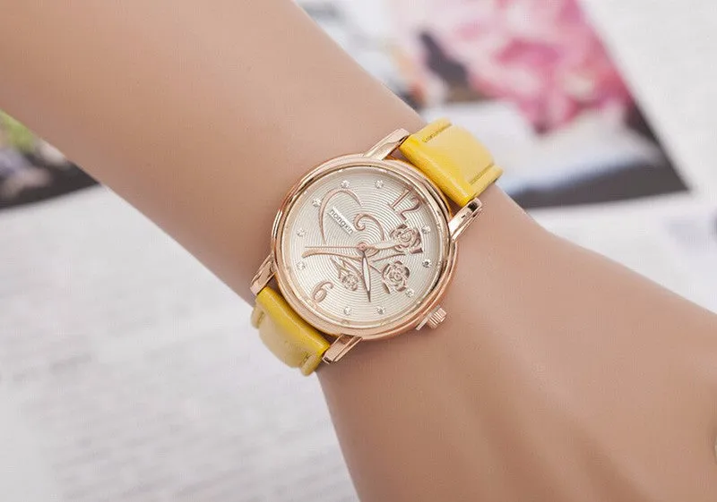 Fashion Luxury Ladies Watches Women Gold Alloy Case Ladies Watch Leather Quartz Watch Relogio Feminino Clock Relojes Mujer