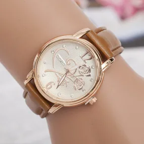 Fashion Luxury Ladies Watches Women Gold Alloy Case Ladies Watch Leather Quartz Watch Relogio Feminino Clock Relojes Mujer