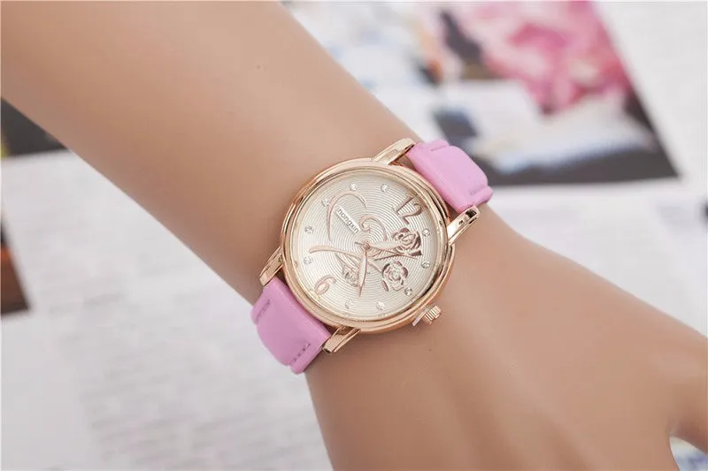 Fashion Luxury Ladies Watches Women Gold Alloy Case Ladies Watch Leather Quartz Watch Relogio Feminino Clock Relojes Mujer