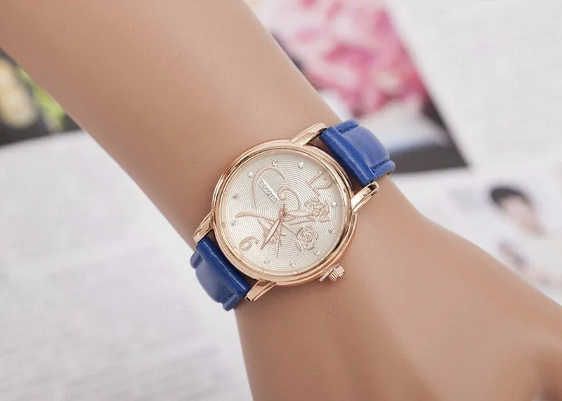 Fashion Luxury Ladies Watches Women Gold Alloy Case Ladies Watch Leather Quartz Watch Relogio Feminino Clock Relojes Mujer