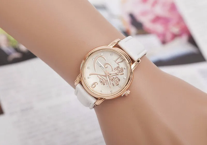 Fashion Luxury Ladies Watches Women Gold Alloy Case Ladies Watch Leather Quartz Watch Relogio Feminino Clock Relojes Mujer