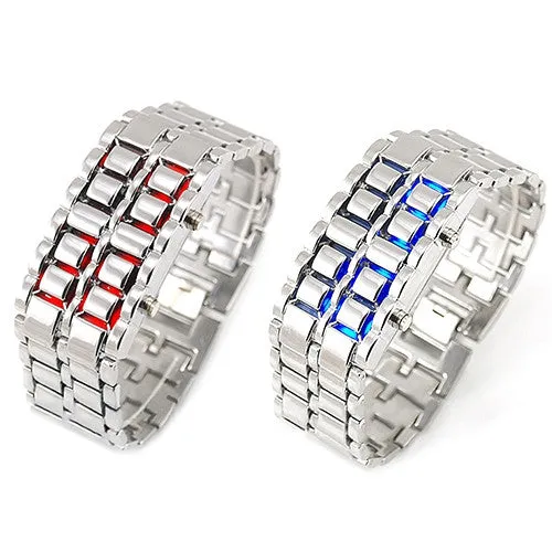 Fashion Men Women Lava Iron Samurai Metal LED Faceless Bracelet Watch Wristwatch Best gifts idea