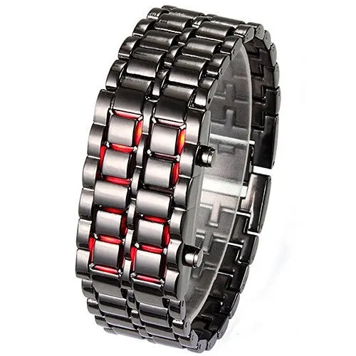 Fashion Men Women Lava Iron Samurai Metal LED Faceless Bracelet Watch Wristwatch Best gifts idea