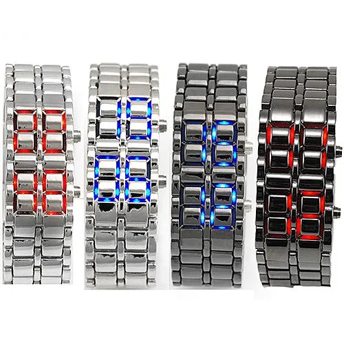 Fashion Men Women Lava Iron Samurai Metal LED Faceless Bracelet Watch Wristwatch Best gifts idea