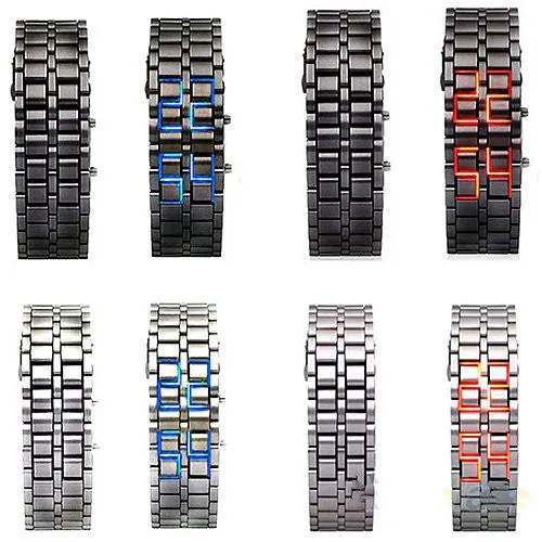 Fashion Men Women Lava Iron Samurai Metal LED Faceless Bracelet Watch Wristwatch Best gifts idea