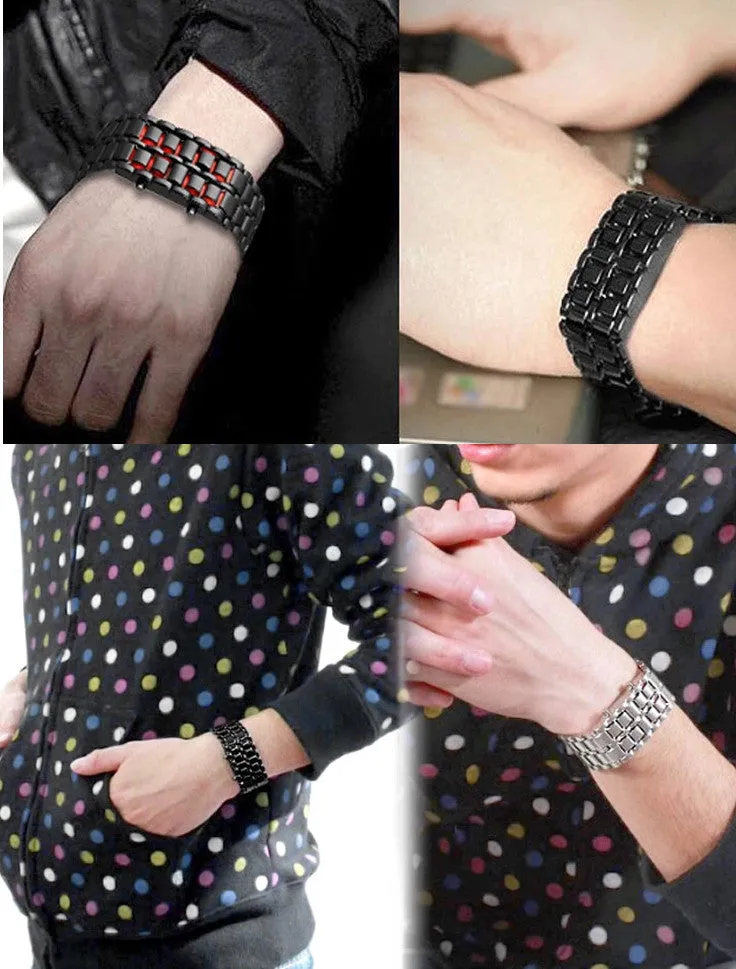 Fashion Men Women Lava Iron Samurai Metal LED Faceless Bracelet Watch Wristwatch Best gifts idea