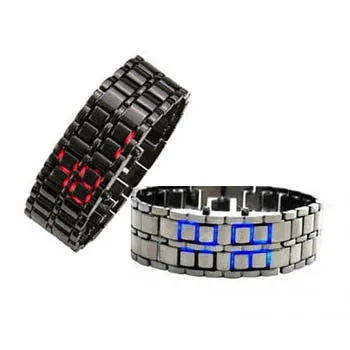 Fashion Men Women Lava Iron Samurai Metal LED Faceless Bracelet Watch Wristwatch Best gifts idea