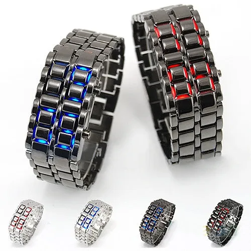 Fashion Men Women Lava Iron Samurai Metal LED Faceless Bracelet Watch Wristwatch Best gifts idea