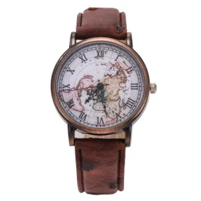 Fashion Vintage Retro World Map Watches Women Wristwatch Leather Strap Clock Women Ladies Watch Map reloj mujer relogio feminino