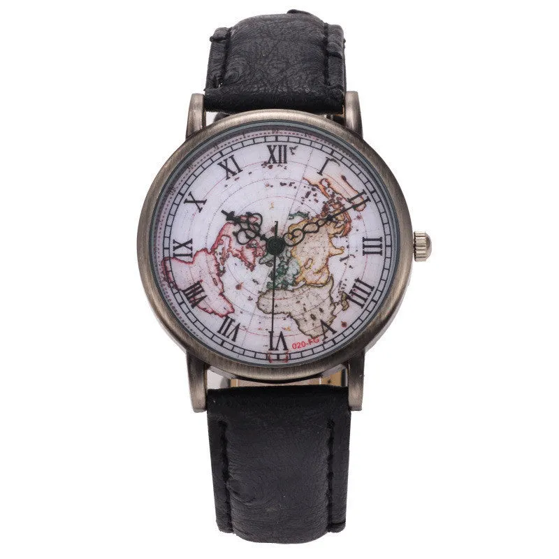 Fashion Vintage Retro World Map Watches Women Wristwatch Leather Strap Clock Women Ladies Watch Map reloj mujer relogio feminino