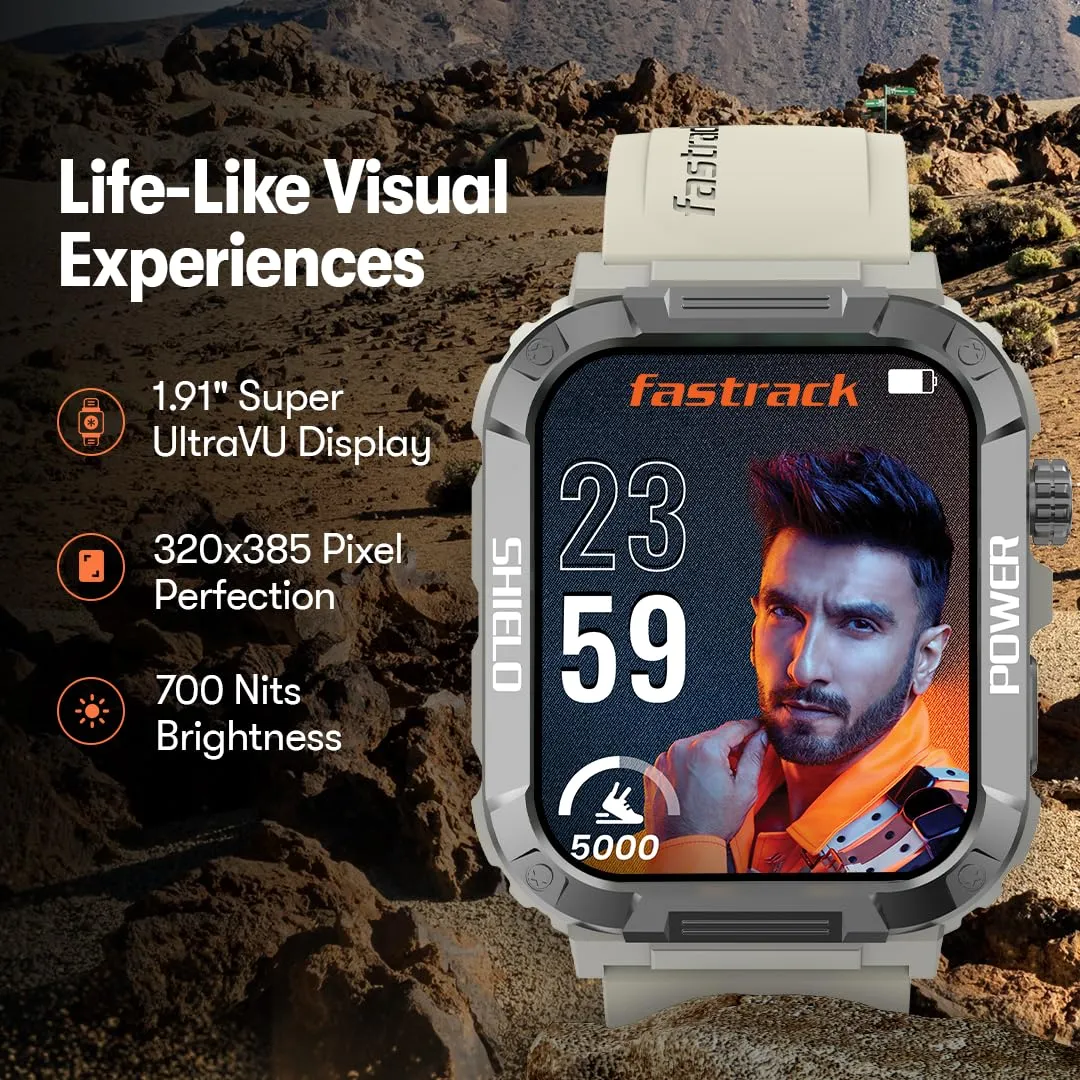 Fastrack Limitless Valor Rugged Smart Watch|Large 1.91" Super UltraVU Display|Functional Crown|Highest 320x385 Pixel Resolution|SingleSync BT Calling|100  Sports Modes|Calculator|Calendar