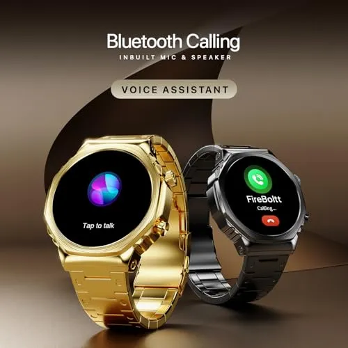 Fire-Boltt Onyx- 36.3mm AMOLED Always On Display Smart Watch, 466 * 466 High Resolution, Bluetooth Calling, Steel Design, IP67, 4GB Storage, 300  Sports Modes, 130  Watch Faces (Black)