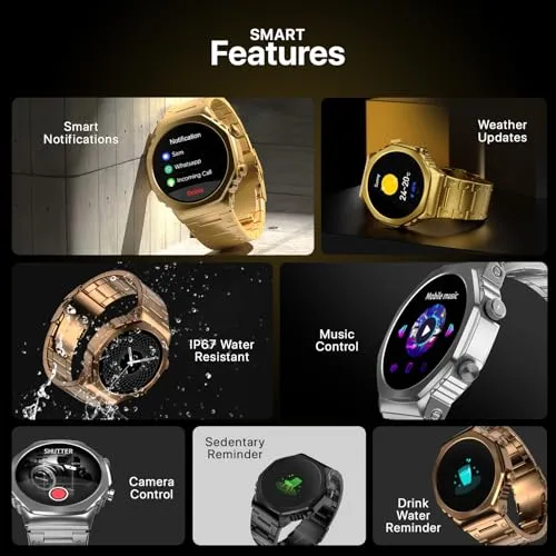 Fire-Boltt Onyx- 36.3mm AMOLED Always On Display Smart Watch, 466 * 466 High Resolution, Bluetooth Calling, Steel Design, IP67, 4GB Storage, 300  Sports Modes, 130  Watch Faces (Black)