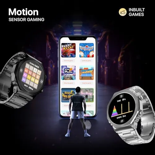 Fire-Boltt Onyx- 36.3mm AMOLED Always On Display Smart Watch, 466 * 466 High Resolution, Bluetooth Calling, Steel Design, IP67, 4GB Storage, 300  Sports Modes, 130  Watch Faces (Black)