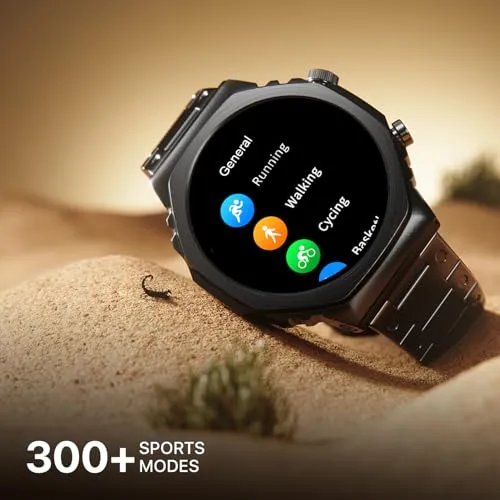 Fire-Boltt Onyx- 36.3mm AMOLED Always On Display Smart Watch, 466 * 466 High Resolution, Bluetooth Calling, Steel Design, IP67, 4GB Storage, 300  Sports Modes, 130  Watch Faces (Black)