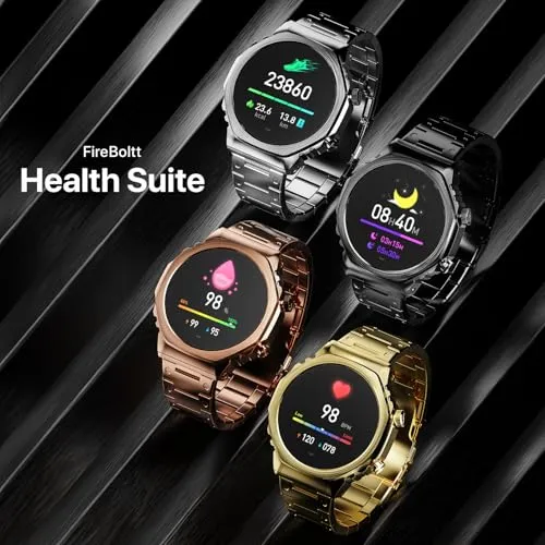 Fire-Boltt Onyx- 36.3mm AMOLED Always On Display Smart Watch, 466 * 466 High Resolution, Bluetooth Calling, Steel Design, IP67, 4GB Storage, 300  Sports Modes, 130  Watch Faces (Black)