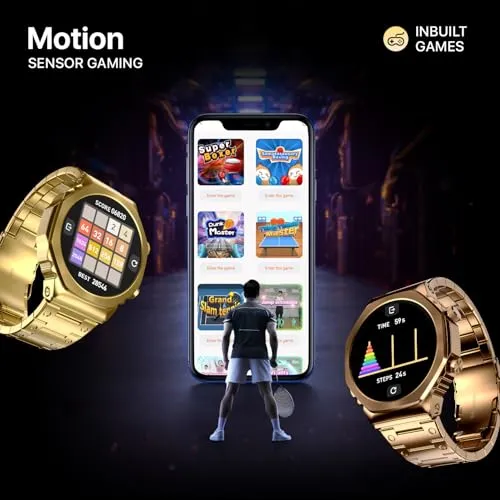 Fire-Boltt Onyx- 36.3mm AMOLED Always On Display Smart Watch, 466 * 466 High Resolution, Bluetooth Calling, Steel Design, IP67, 4GB Storage, 300  Sports Modes, 130  Watch Faces (Rose Gold)