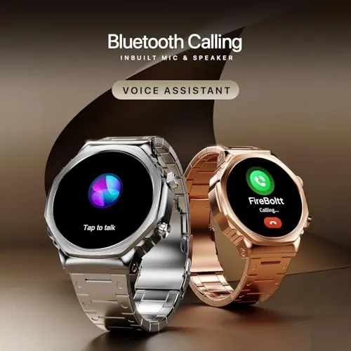 Fire-Boltt Onyx- 36.3mm AMOLED Always On Display Smart Watch, 466 * 466 High Resolution, Bluetooth Calling, Steel Design, IP67, 4GB Storage, 300  Sports Modes, 130  Watch Faces (Rose Gold)