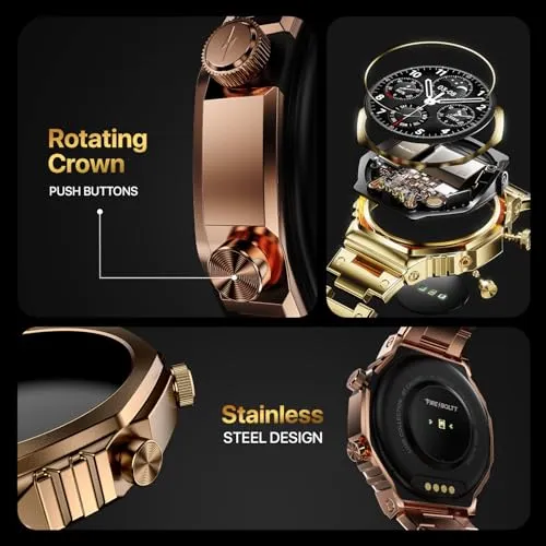 Fire-Boltt Onyx- 36.3mm AMOLED Always On Display Smart Watch, 466 * 466 High Resolution, Bluetooth Calling, Steel Design, IP67, 4GB Storage, 300  Sports Modes, 130  Watch Faces (Rose Gold)