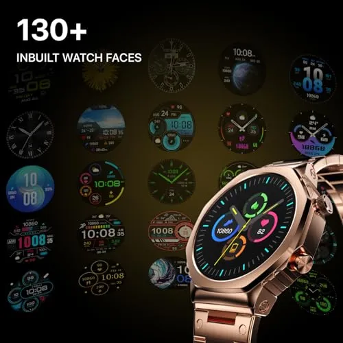 Fire-Boltt Onyx- 36.3mm AMOLED Always On Display Smart Watch, 466 * 466 High Resolution, Bluetooth Calling, Steel Design, IP67, 4GB Storage, 300  Sports Modes, 130  Watch Faces (Rose Gold)