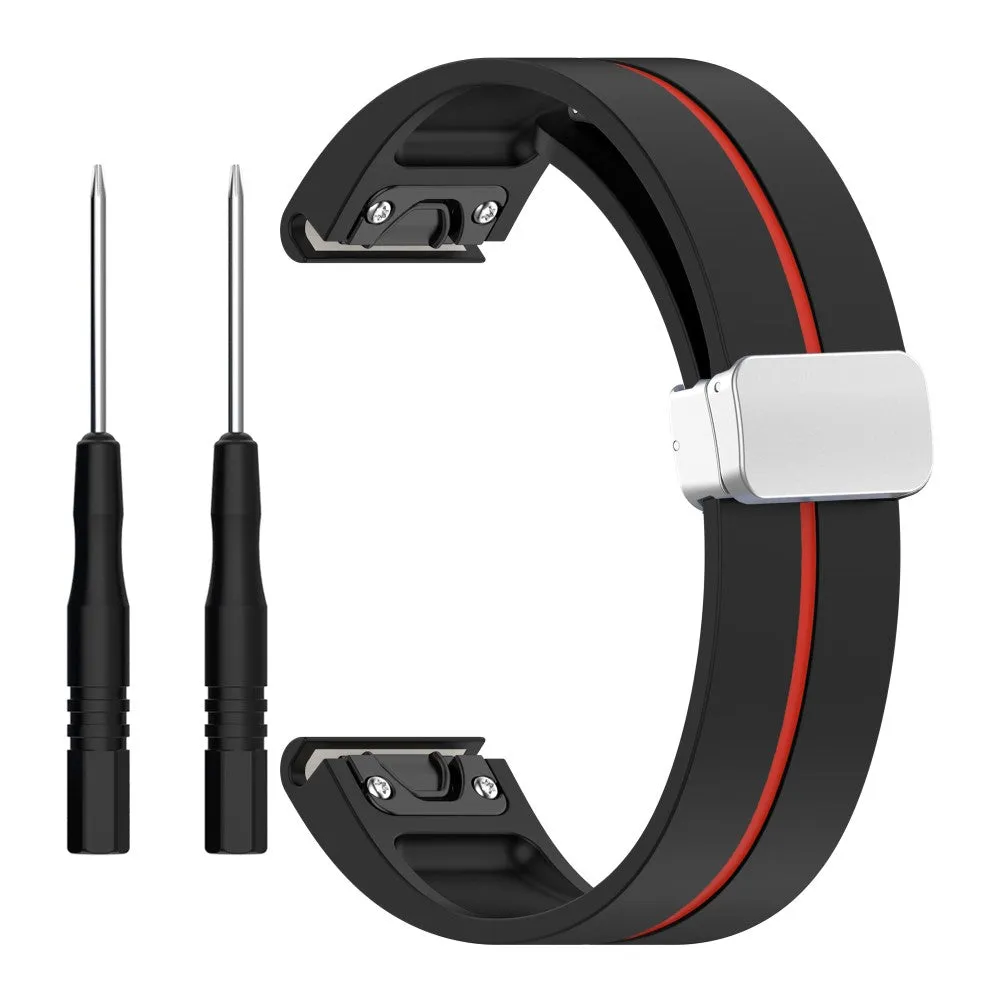 Garmin Fenix 5S silicone sports bracelet with magnetic clasp - black / red