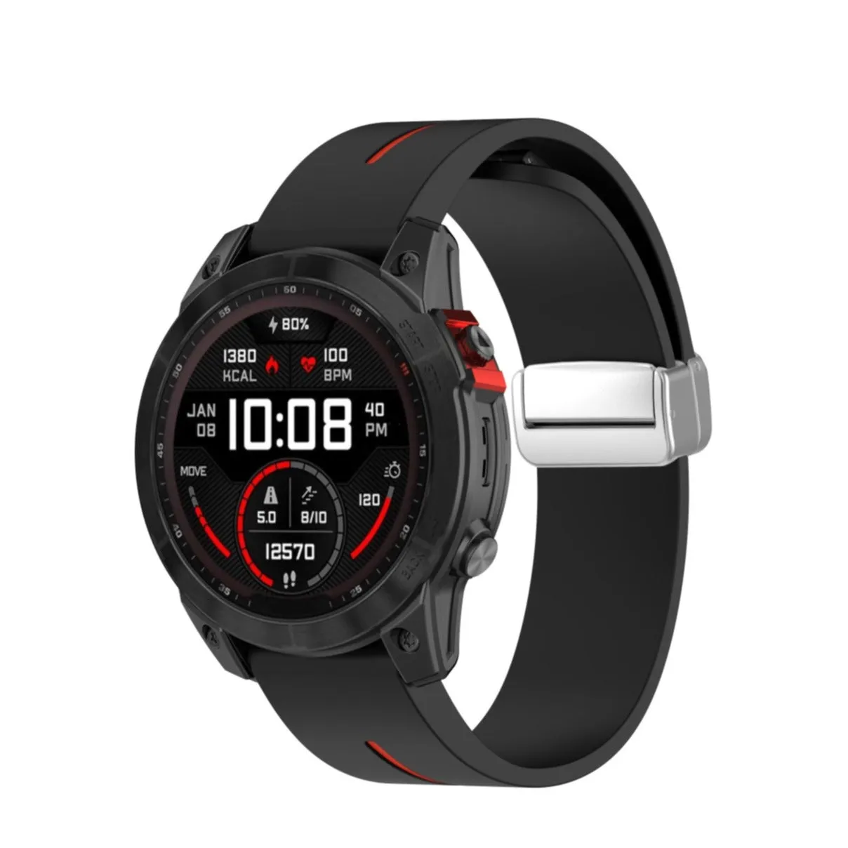 Garmin Fenix 5S silicone sports bracelet with magnetic clasp - black / red