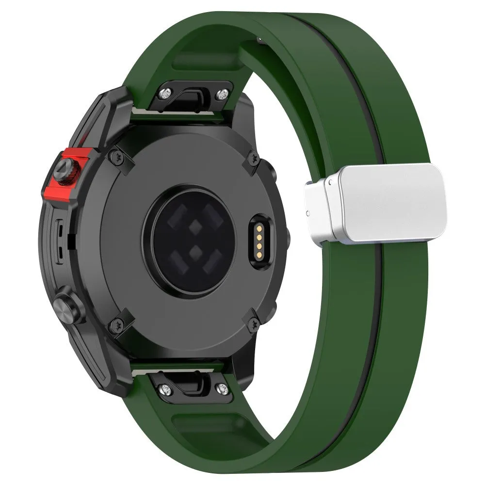 Garmin Fenix 7S Sapphire Silicone Sports Bracelet with Magnetic Clasp - Dark Green / Black