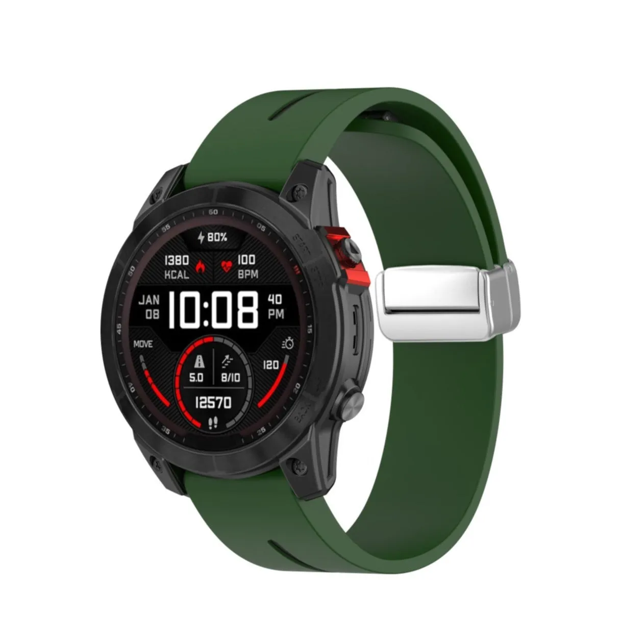 Garmin Fenix 7S Sapphire Silicone Sports Bracelet with Magnetic Clasp - Dark Green / Black