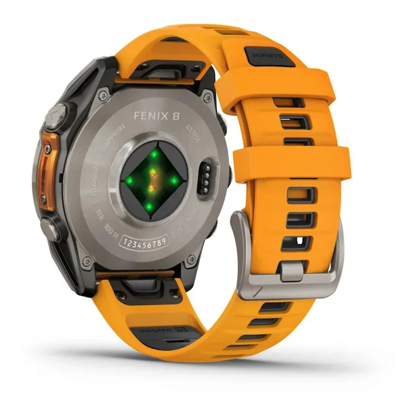 Garmin fenix 8 GPS Watch 47 mm Sapphire Titanium with Spark Orange/Graphite Silicone Band