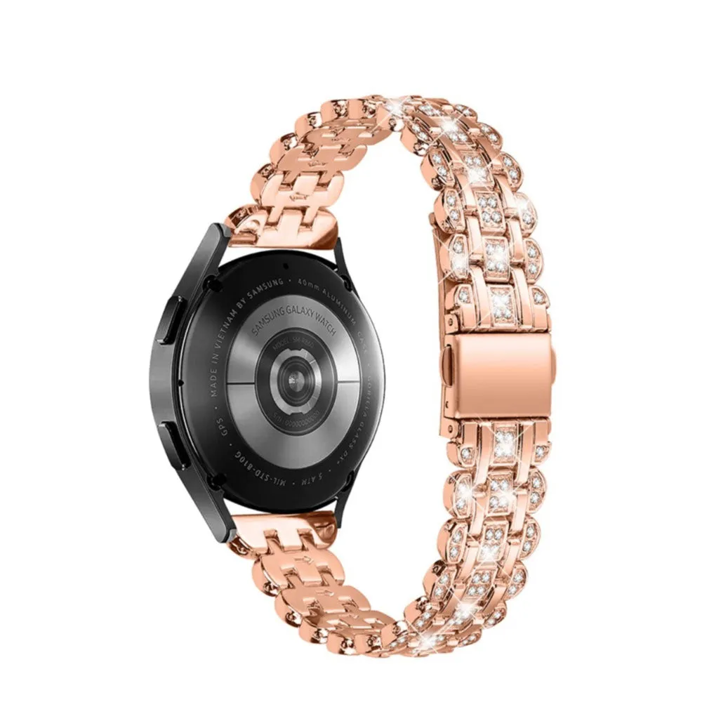 Garmin Vivo / Venu / Forerunner / Approach stainless steel jewelry bracelet with butterfly clasp and rhinestones - rose gold