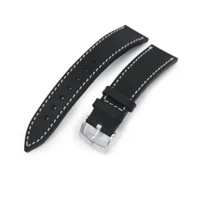 German made 20mm Matte Black Geniune Calf Watch Band, Brushed