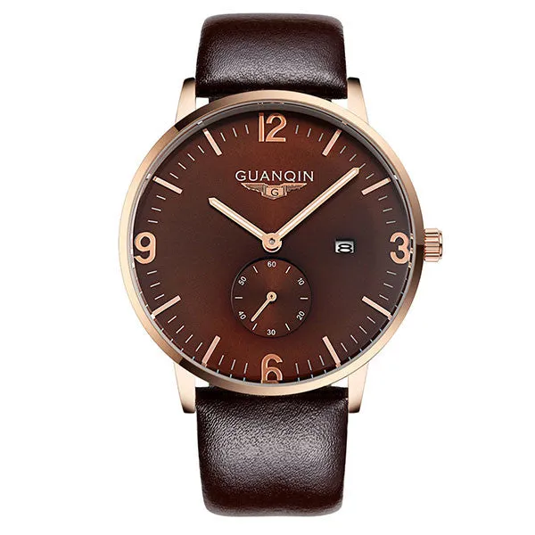 GUANQIN watches fashion waterproof mens watch leather strap male fashion the trend of commercial table sports quartz watch