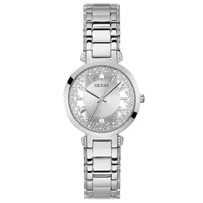 GUESS Womens 33 mm Crystal Clear Silver Dial Stainless Steel Analog Watch - GW0470L1