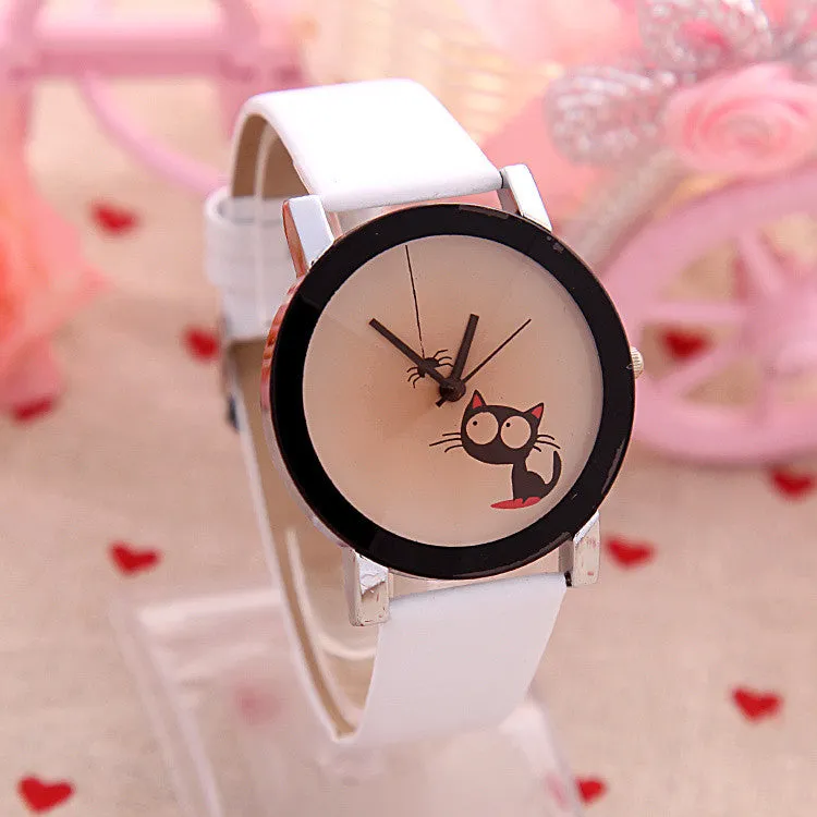 High quality Fashion Simple Women Casual Watch Little Cat Pattern wristwatch for Girl Students Quartz cartoon watch clock hours