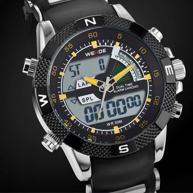 Hot Sale WEIDE Luxury Brand Men Sports Watch 3ATM Waterproof Multifunction Quartz Digital LED Backlight Military Watches