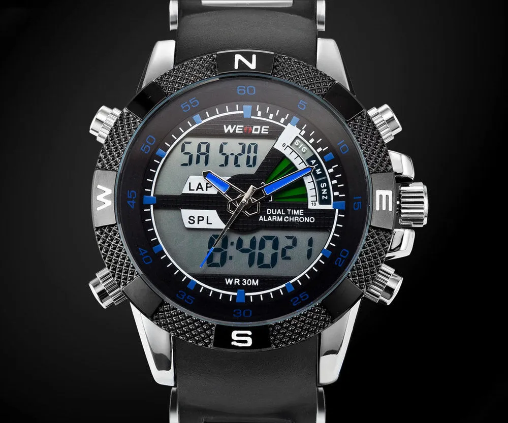 Hot Sale WEIDE Luxury Brand Men Sports Watch 3ATM Waterproof Multifunction Quartz Digital LED Backlight Military Watches