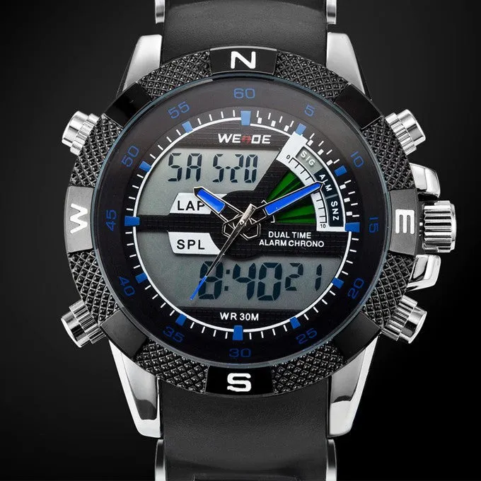 Hot Sale WEIDE Luxury Brand Men Sports Watch 3ATM Waterproof Multifunction Quartz Digital LED Backlight Military Watches