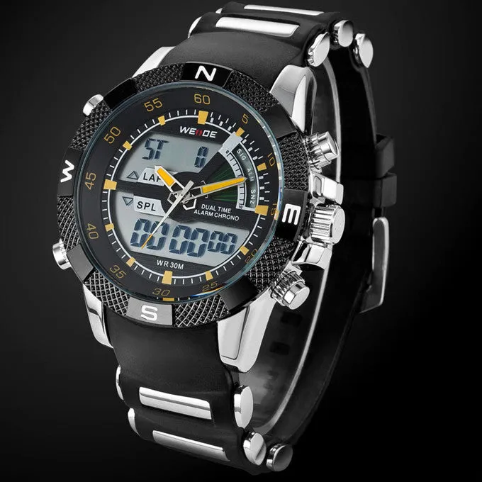 Hot Sale WEIDE Luxury Brand Men Sports Watch 3ATM Waterproof Multifunction Quartz Digital LED Backlight Military Watches