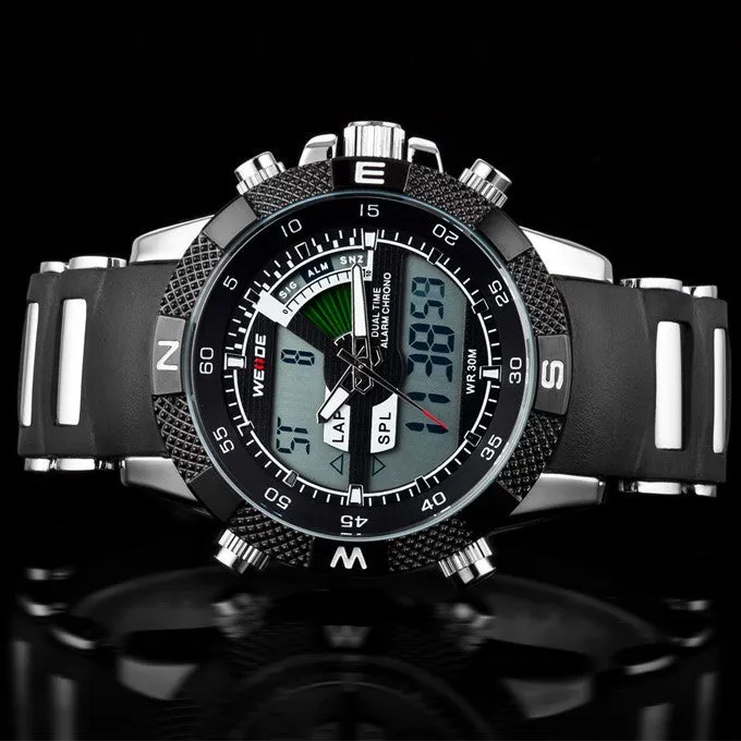 Hot Sale WEIDE Luxury Brand Men Sports Watch 3ATM Waterproof Multifunction Quartz Digital LED Backlight Military Watches