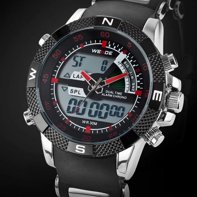 Hot Sale WEIDE Luxury Brand Men Sports Watch 3ATM Waterproof Multifunction Quartz Digital LED Backlight Military Watches