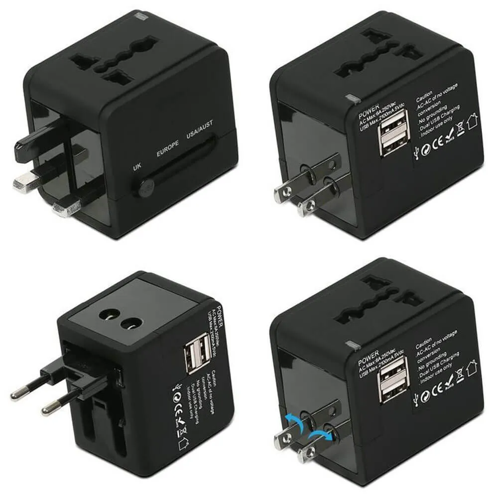 International Power Plug Travel Adapter with 2 USB Ports - Works for 150  Countries