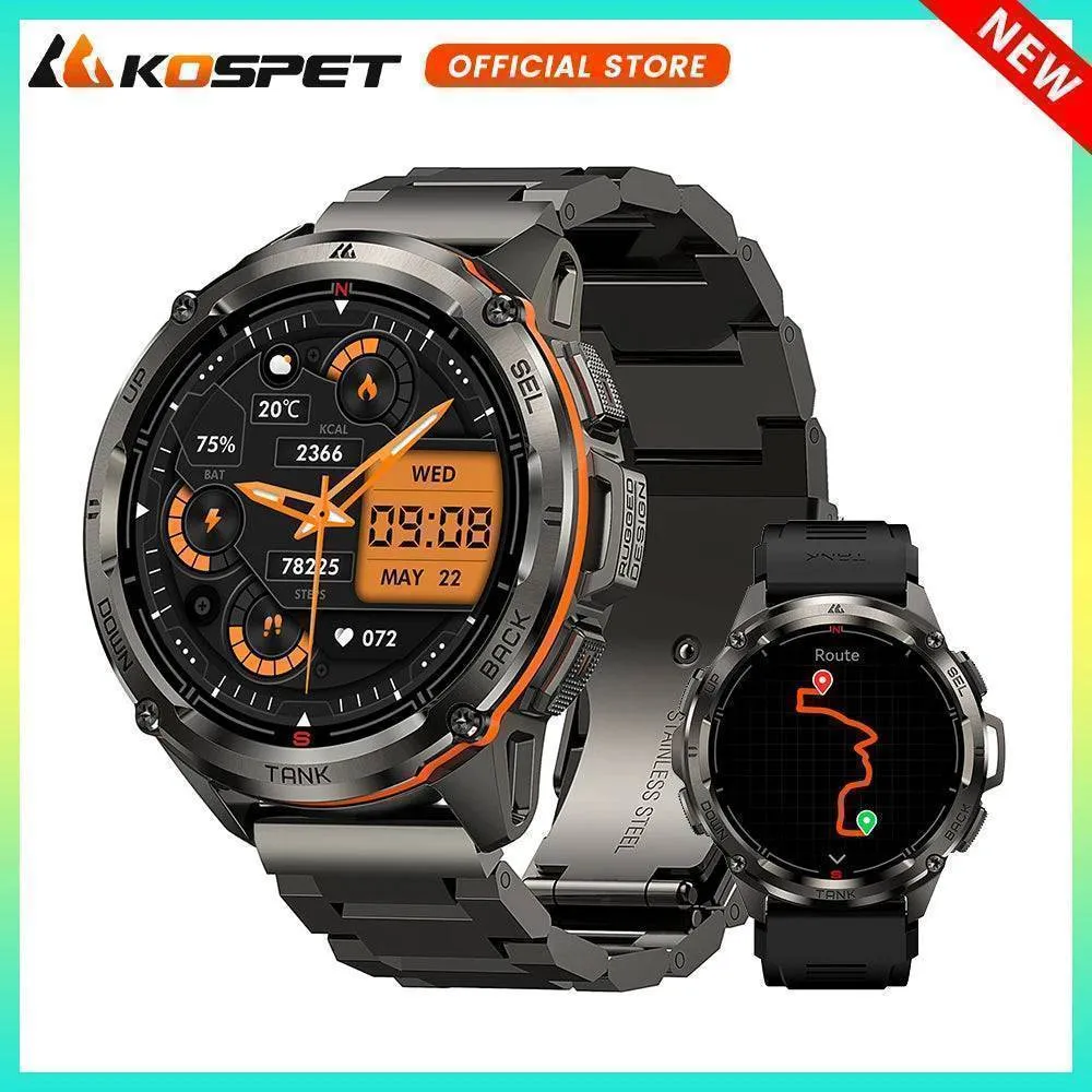 KOSPET TANK T3 Ultra Smart Watch for Men -GPS AMOLED AOD Bluetooth Fitness Tracker 470mAh Digital Electronic Watch