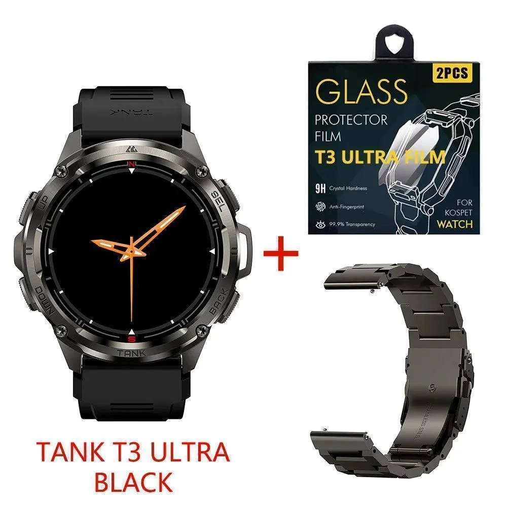 KOSPET TANK T3 Ultra Smart Watch for Men -GPS AMOLED AOD Bluetooth Fitness Tracker 470mAh Digital Electronic Watch