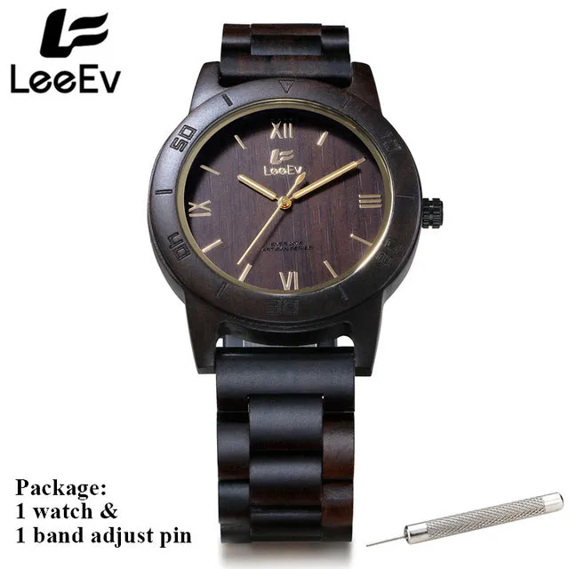 LeeEv All Wenge Wooden Japanese Quartz Men Watch Cassia Siamca Full Wood Watches Man Luminous Hands Wristwatches EV2075