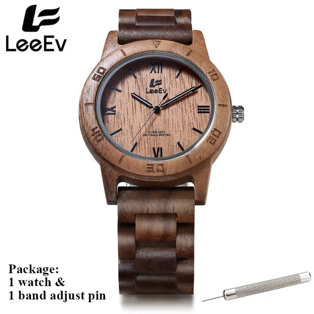 LeeEv All Wenge Wooden Japanese Quartz Men Watch Cassia Siamca Full Wood Watches Man Luminous Hands Wristwatches EV2075